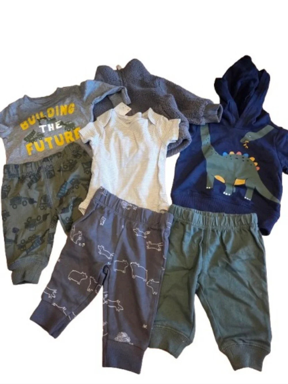 7pc Bundle Carter's Boy 3 Months New Dinosaur, Construction, Animals Neutral